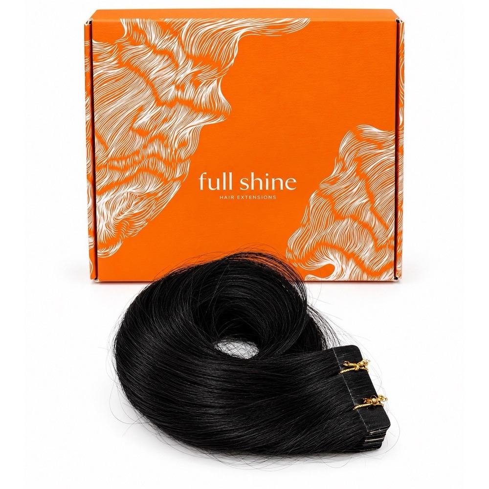 Full Shine Tape In Hair Extensions 26" 50G 20PCS 100% Human Hair Jet Black #1